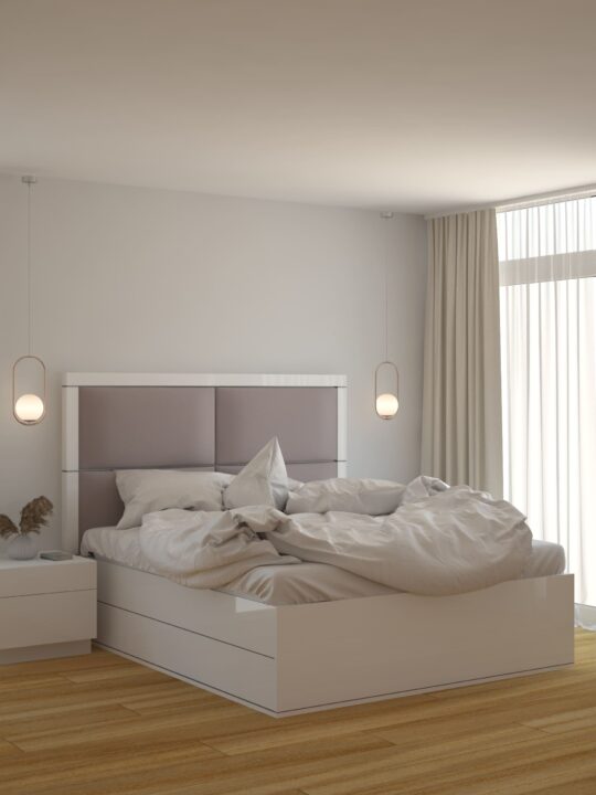 Кровать белый глянец с выдвижными ящиками модульная legend мебель