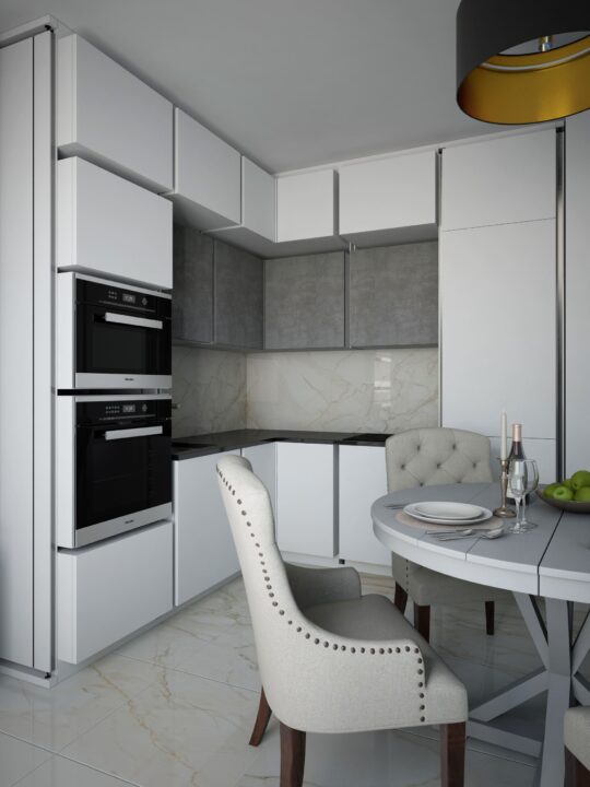 Мебель Legend Угловая кухня модульная белый глянец и бетон