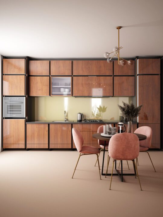 Мебель Legend коричневая глянцевая кухня шпон вишни модульная