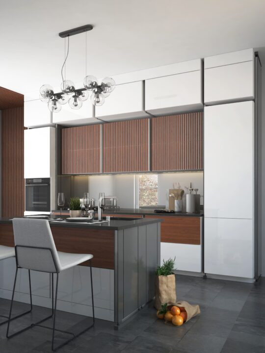 Мебель Кухня модульная элеганс бело-коричневая с островом Legend