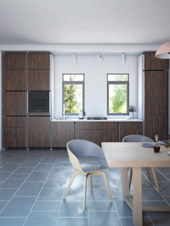 мебель legend модульная Кухня с окном коричневый матовый шпон макасар