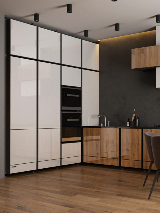 Мебель конструктор Legend Кухня угловая белый глянец и шпон 2