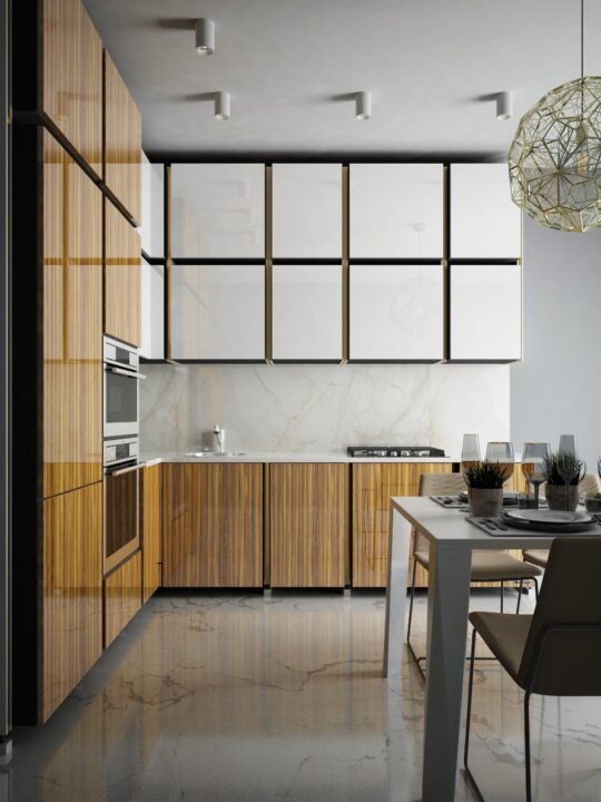 Кухня конструктор угловая белый глянец и шпон светлый Мебель Legend