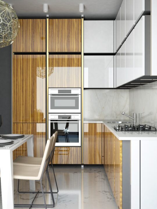 Мебель Legend Кухня угловая белый глянец и шпон светлый конструктор